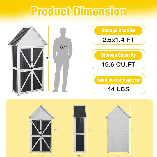 67.1" Outdoor Storage Cabinet Waterproof with Lockable Double Doors, Garden Storage Cabinet with Adjustable Shelves, Tool Organizer for Outside, White
