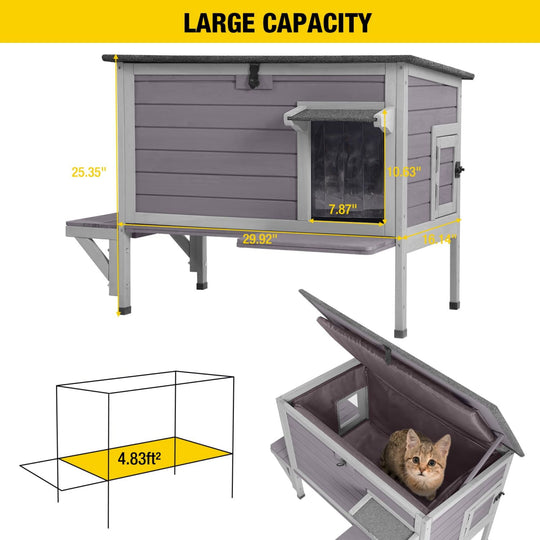 MEDEHOO Outdoor Cat House Weatherproof with Insulated Liner, Feral Cat Enclosure Grey Color