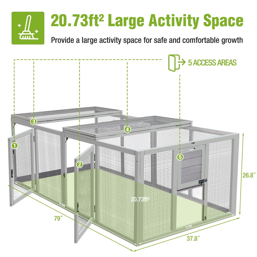 MEDEHOO 79"L Chicken Run, Large Chicken Coop Extension with 5 Doors, Chicken Pen Pet Playpen 20.73 ft² MED60-66-WM