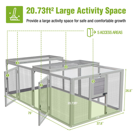 MEDEHOO 79"L Chicken Run, Large Chicken Coop Extension with 5 Doors, Chicken Pen Pet Playpen 20.73 ft² MED60-66-WM