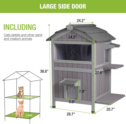 MEDEHOO Outdoor Cat House for Winter Feral Kitty Shelter with Escape Door,2 Stroy AIR94-J