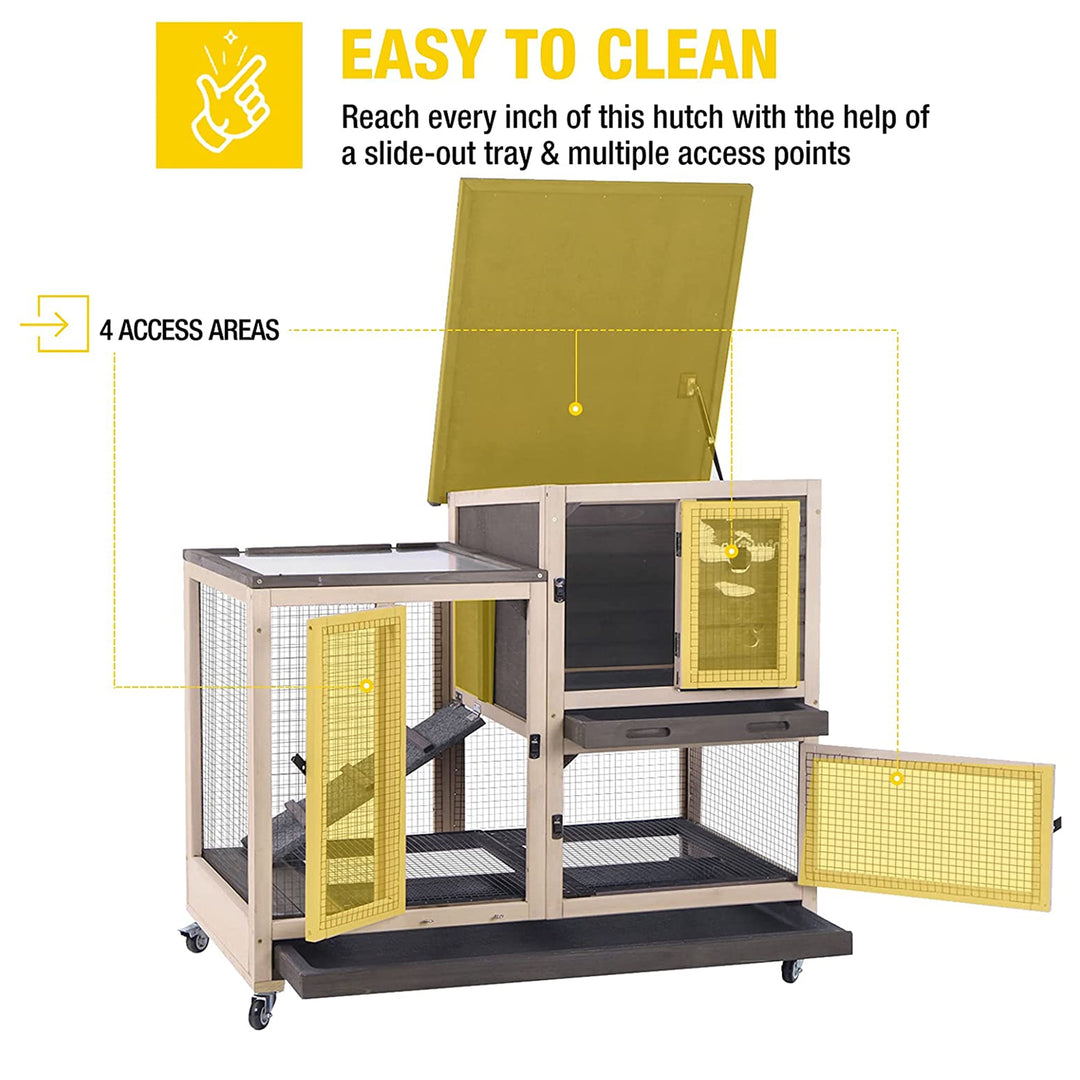 MEDEHOO Wooden Rabbit Hutch with Two Slide Tray Outdoor Bunny Cage Indoor Guinea Pig Habitat - Coffee
