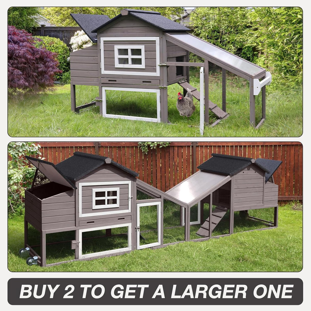 MEDEHOO Chicken Coop Expandable Chicken House for Outdoor with Wheels Nesting Box, Leakproof Pull-Out Tray &amp; UV-Resistant Roof Panel, Brown AIR23-GJ-WM2