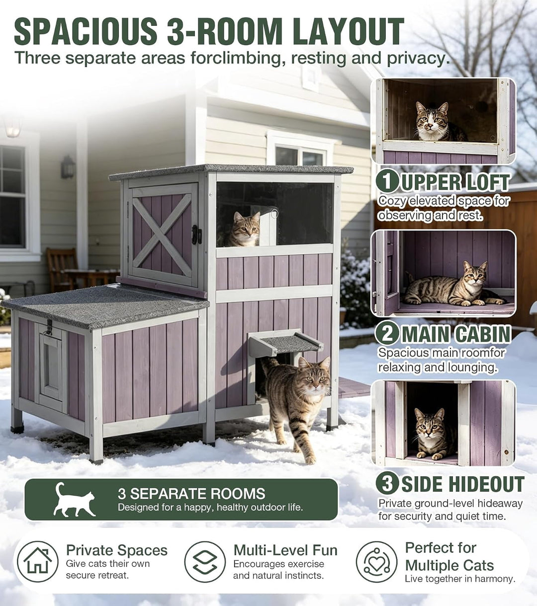 MEDEHOO Heated Cat House for Outside Indestructible Outdoor Cat House Insulated Large Weatherproof Feral Cat Shelter with Heating Pad, Insulated Thermal Liner for 1-5 Barn Cats (Winter-Ready)