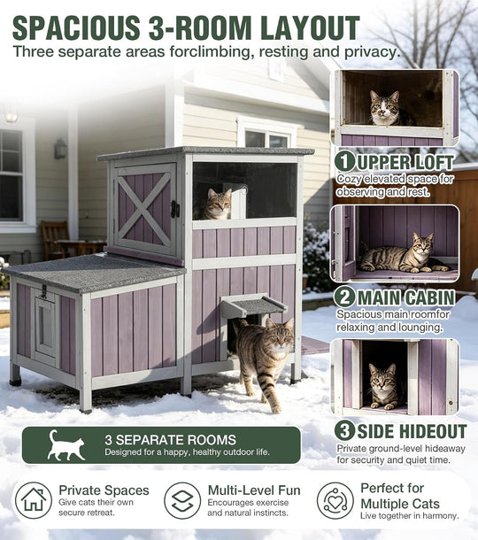 MEDEHOO Heated Cat House for Outside Indestructible Outdoor Cat House Insulated Large Weatherproof Feral Cat Shelter with Heating Pad, Insulated Thermal Liner for 1-5 Barn Cats (Winter-Ready)