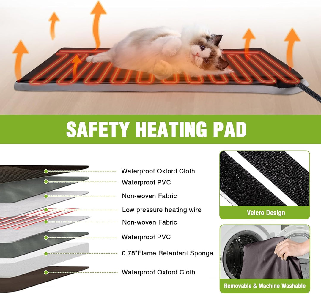 MEDEHOO Heated Cat House for Outside Insulated Feral Cat Shelter Outdoor for Winter, Weatherproof Kitty Condo with Heated Pad Indoor Gray AIR92M-IN-HP-2AML-WM