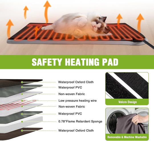 MEDEHOO Heated Cat House for Outside Insulated Feral Cat Shelter Outdoor for Winter, Weatherproof Kitty Condo with Heated Pad Indoor Gray AIR92M-IN-HP-2AML-WM