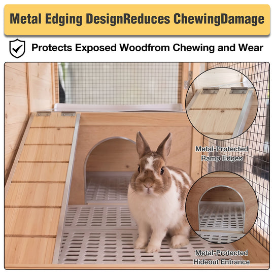 MEDEHOO Indoor Guinea Pig Cage Rabbit Cage with Chew-Resistant Edges, Leakproof Deep Tray and Detachable Legs, Wooden AIR53-OC-WFS-GE