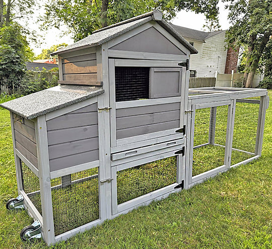 MEDEHOO Chicken Coop with Nesting Box Mobile Chicken House on Wheels Outdoor, Weatherproof Hen House with Wheels &amp; Leakproof Pull-on Tray (Grey) AIR72-E-WM