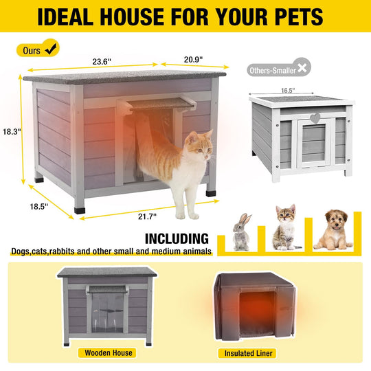 MEDEHOO Cat House Outdoor Dog House with Insulation Liner Rabbit Hutch Feral Kitty Shelter for Outdoor Cats Cat Shelter for Winter