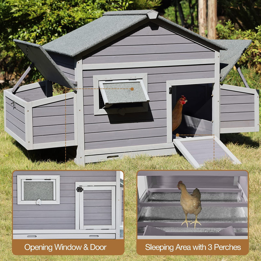 MEDEHOO Chicken Coop Outdoor Hen House Duck Coop Rabbit Hutch Wooden Poultry Cage with 3 Perches,2 Sides Large Nesting Boxes