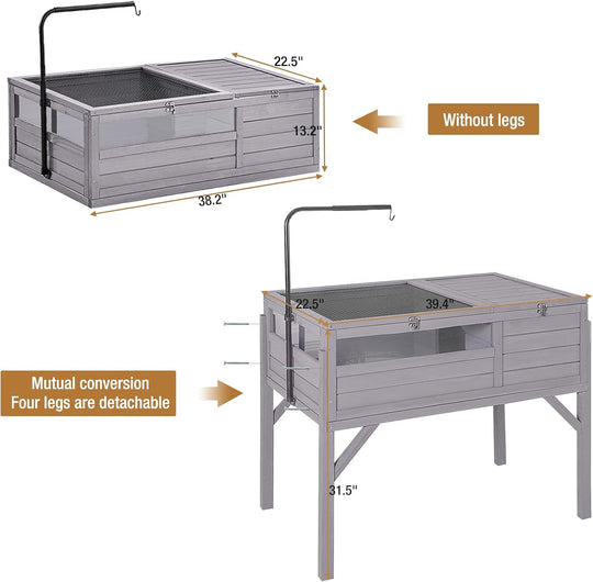 MEDEHOO Tortoise Habitat Turtle Enclosure,Large Wooden Reptile Cage with Detachable Legs,Indoor Outdoor Turtle Box for Small Animals AIR70-00J-WM
