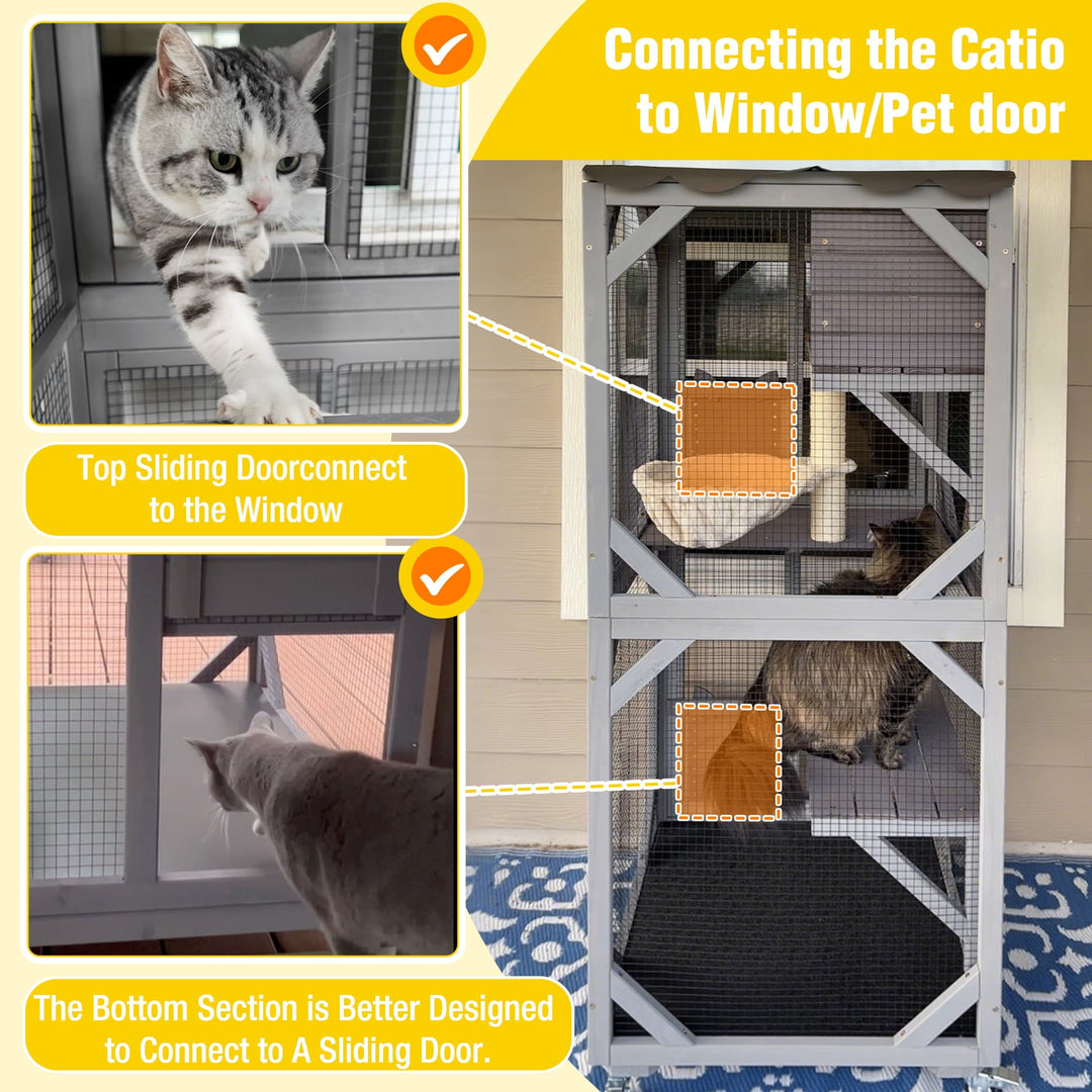 MEDEHOO Outdoor Cat Catio Enclosure with Wheels, Movable Outdoor Cat House Cat Cage with Upgraded Resting Box, Waterproof Cover