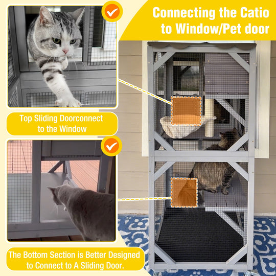 MEDEHOO Outdoor Cat Catio Enclosure with Wheels, Movable Outdoor Cat House Cat Cage with Upgraded Resting Box, Waterproof Cover