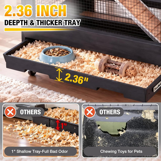 MEDEHOO 5-Tier Wooden Ferret Cage for Guinea Pigs Indoor Cage with Wheels 55.2" Large Chinchilla Cage, Chew-Resistant Edges, Leakproof Pull-Out Tray, 6 Access Doors, Easy-Clean (Black) AIR38-B-JO-WM