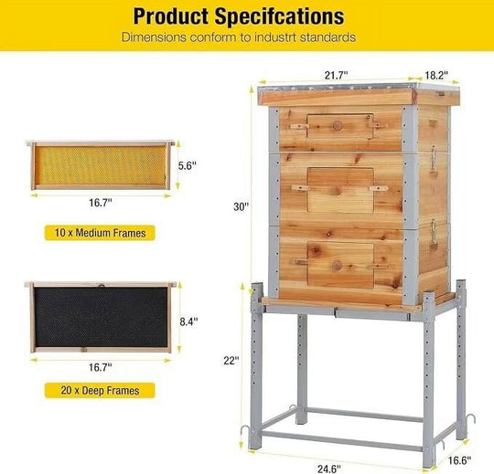 MEDEHOO Bee Hive Boxes Upgrade All -Around Metal Beehive Bee Castle Coated with 100% Beeswax