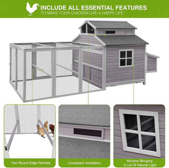 MEDEHOO Chicken Coop Large Hen House for 8-10 Chickens Wooden Poultry Cage with Run and Nesting Box 115in AIR49-N