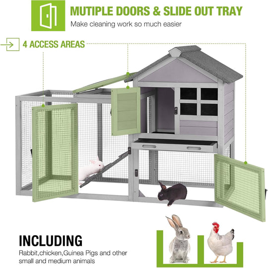 BUTINGLALE 51.6" L Chicken coop Outdoor Rabbit Hutch Indoor Bunny Cage Expandable Duck House(Grey) XZ7002-N1