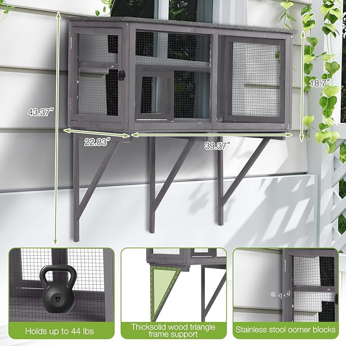 MEDEHOO Outdoor Cat Enclosure &amp; Window Perch - High Density Wire Mesh, PVC Back Door, Bug-Proof (39.4" L × 22.8" W × 43.4" H) AIR7016-N-WM