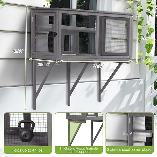 MEDEHOO Outdoor Cat Enclosure &amp; Window Perch - High Density Wire Mesh, PVC Back Door, Bug-Proof (39.4" L × 22.8" W × 43.4" H) AIR7016-N-WM