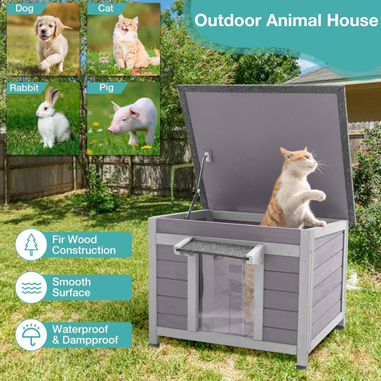 MEDEHOO Outdoor Cat House Wooden Feral Cats Enclosures Kitten Shelter,Weatherproof Small Pet Outside Bunny Cage