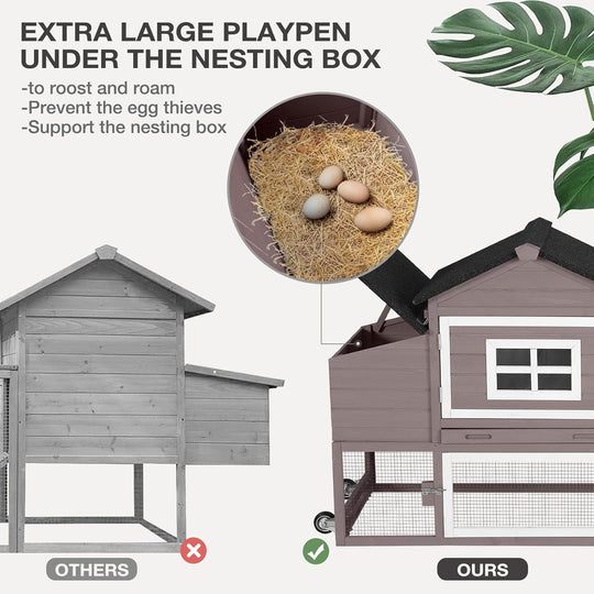 MEDEHOO Chicken Coop Expandable Chicken House for Outdoor with Wheels Nesting Box, Leakproof Pull-Out Tray &amp; UV-Resistant Roof Panel, Brown AIR23-GJ-WM2