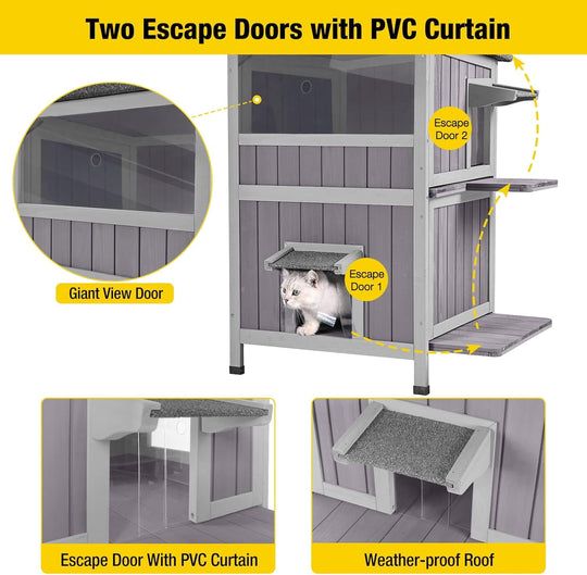 MEDEHOO Insulated Cat House Outdoor Feral Cat Shelter for Winter Weatherproof AIR14-IN-WM
