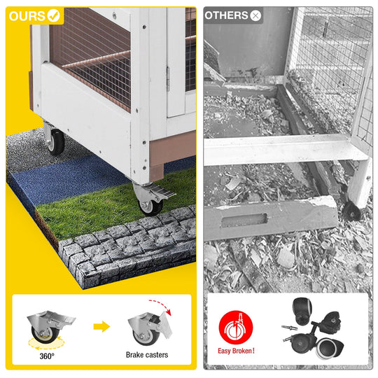 MEDEHOO Rabbit Hutch Indoor Bunny House Guinea Pig Cage with Sliding Plastic Trays, Wheels &amp; Ramp, 47.2" Multi-Door Wooden Small Animal Cage for Rabbits Bunnies, and Guinea Pigs, Brown AIR06 D-A11-WM