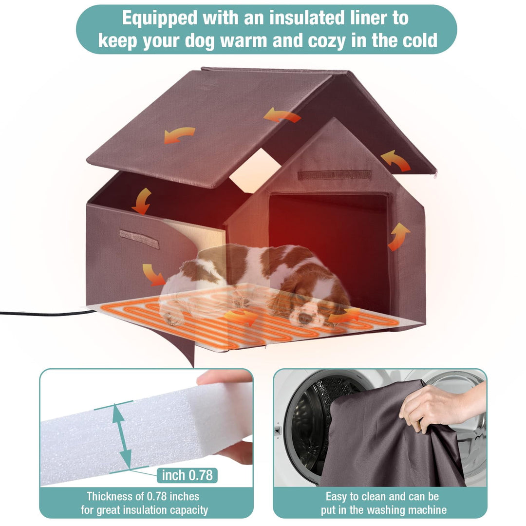 Aivitubin Heated Dog House with Heating Pad, Weatherproof Insulated Outdoor Dog House  Kennel for Meduium Dogs, Chew-Resistant Iron Frame &amp; Asphalt Roof AIR80-HP-A12-WM