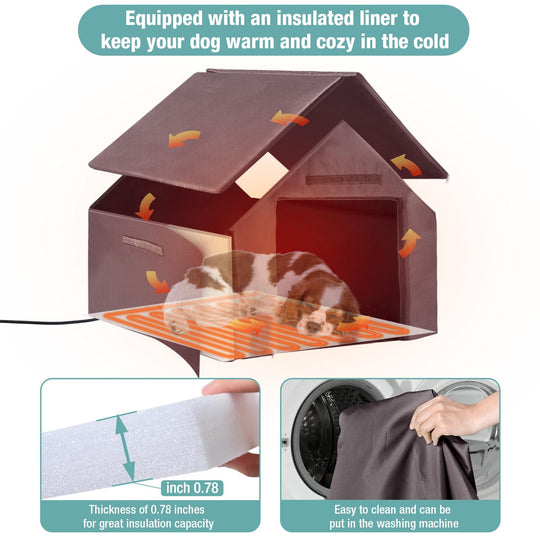 Aivitubin Heated Dog House with Heating Pad, Weatherproof Insulated Outdoor Dog House  Kennel for Meduium Dogs, Chew-Resistant Iron Frame &amp; Asphalt Roof AIR80-HP-A12-WM