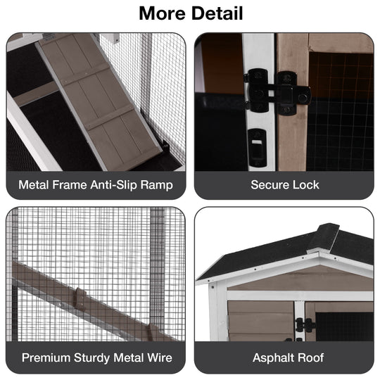 MEDEHOO 62" Rabbit Hutch with Wheels for Outdoor &amp; Indoor, 2-Story Bunny Cage with Pull Out Tray, Chew-Proof Ramp, Waterproof Roof, Brown