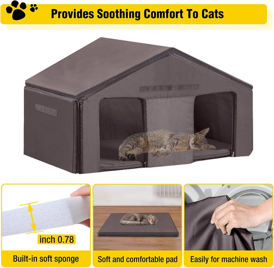 MEDEHOO Heated Cat House for Outside Large Outdoor Cat House Insulated Weatherproof Feral Cat Shelter with Heating Pad, Insulated Thermal Liner, Chewproof Cable for 1-4 Cats, Winter-Ready (Black)