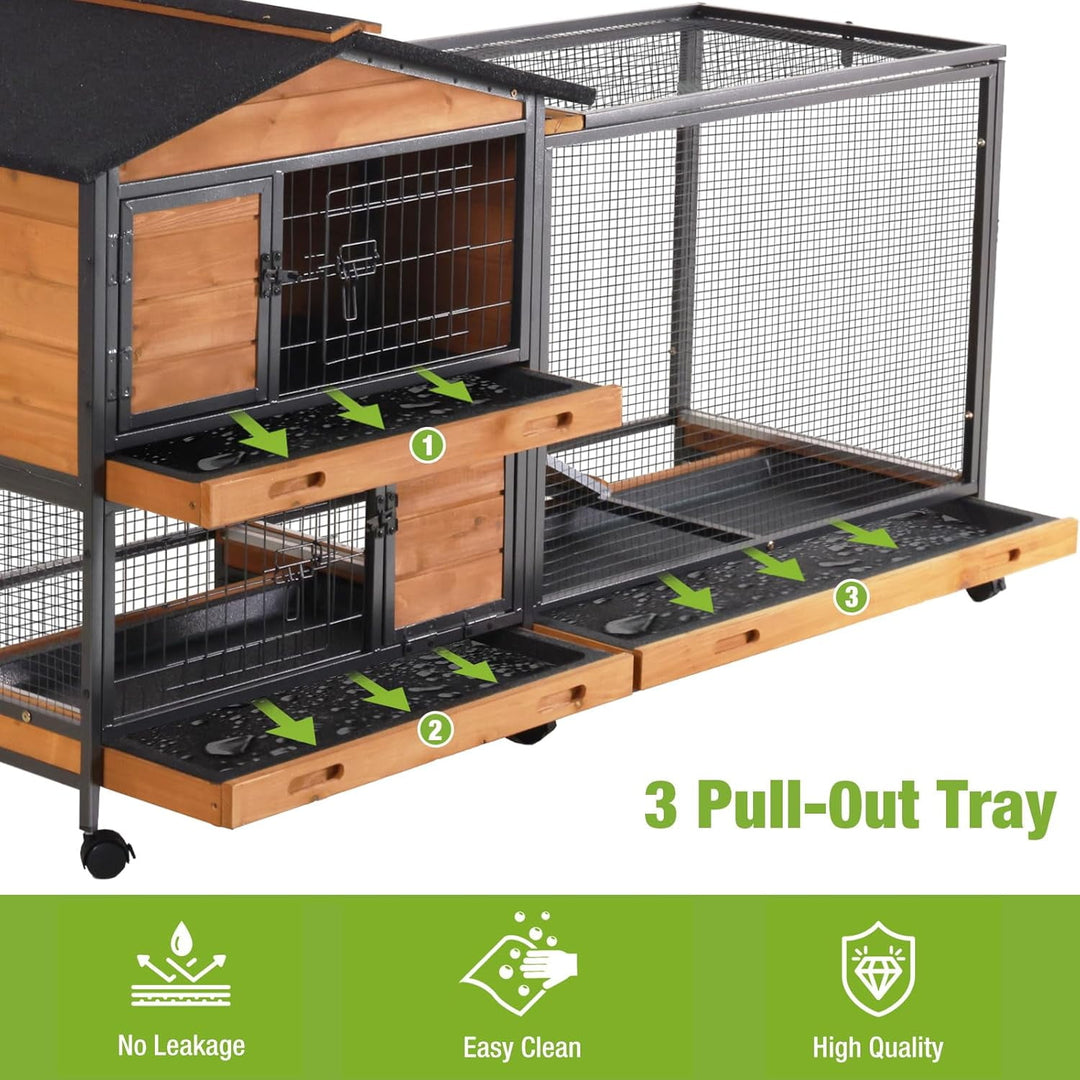 MEDEHOO Rabbit Hutch Outdoor Indoor, Rabbit Cage with Wheels Bunny Cage Large Guinea Pig Cage for Small Animals with Tray AIR190-X-WM