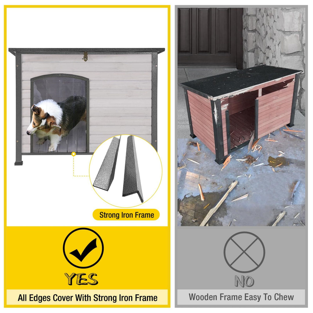 MEDEHOO Wooden Dog House Anti-chewing Kennels for Outdoor &amp; Indoor, Off-White Large