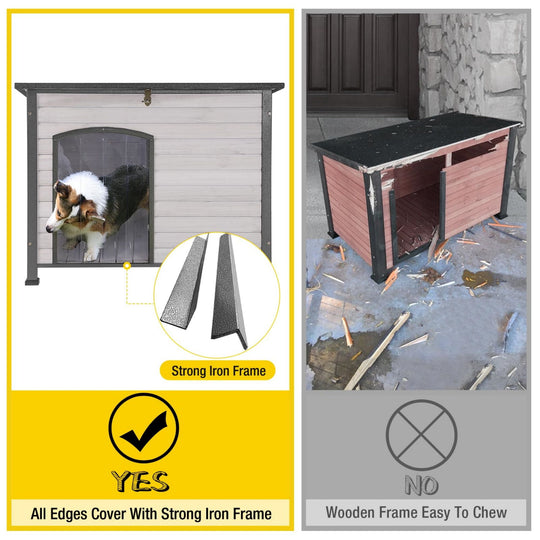 MEDEHOO Wooden Dog House Anti-chewing Kennels for Outdoor &amp; Indoor, Off-White Large