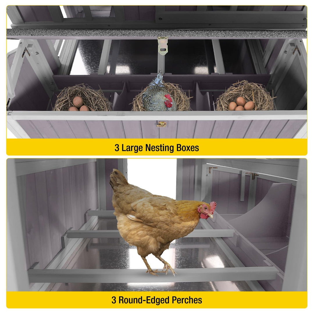 MEDEHOO Chicken Coop Upgrade Durable Outdoor Chicken House with Large Wheels, Nesting Box, Leakproof Pull-on Tray and UV-Resistant Roof Panel (Grey)