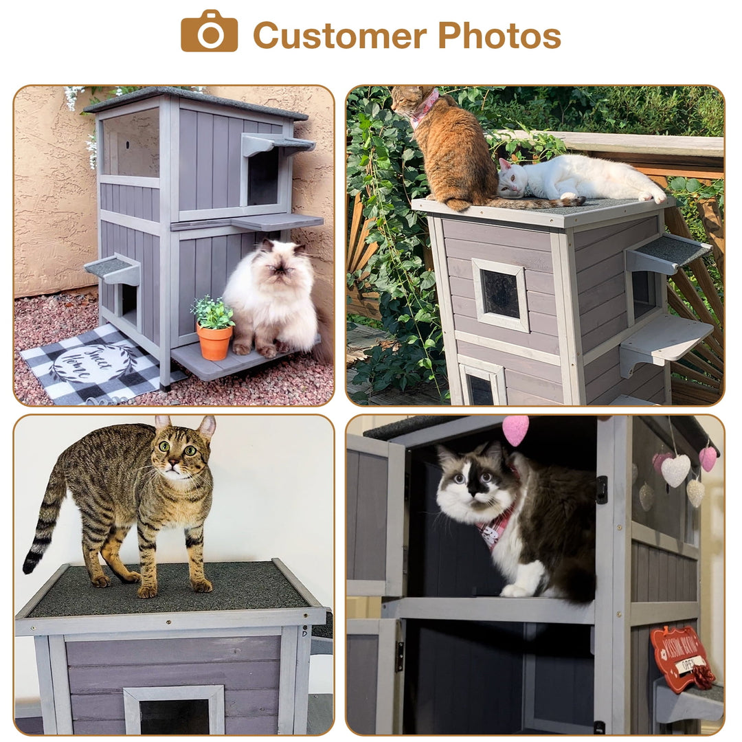 Outdoor Cat House 2-Story Feral Animals Shelter Cat Enclosure with Window &amp; Waterproof Roof BSR144