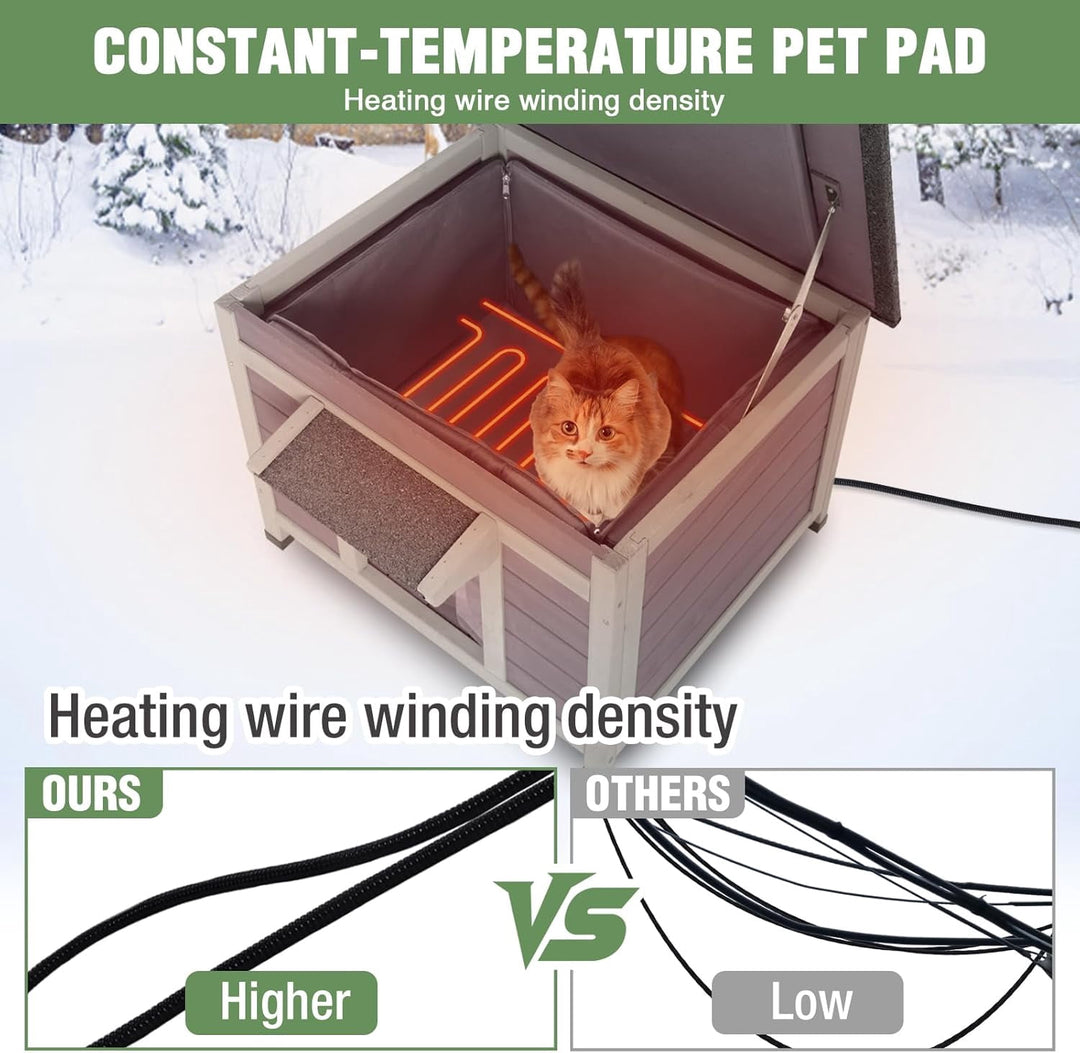 MEDEHOO Heated Outdoor Cat House with Heating Pad, Weatherproof Cat Shelter, Feral Cat House with Insulated Liner for Keep Warm in Winter AIR12-IN-HP-4DML-WM