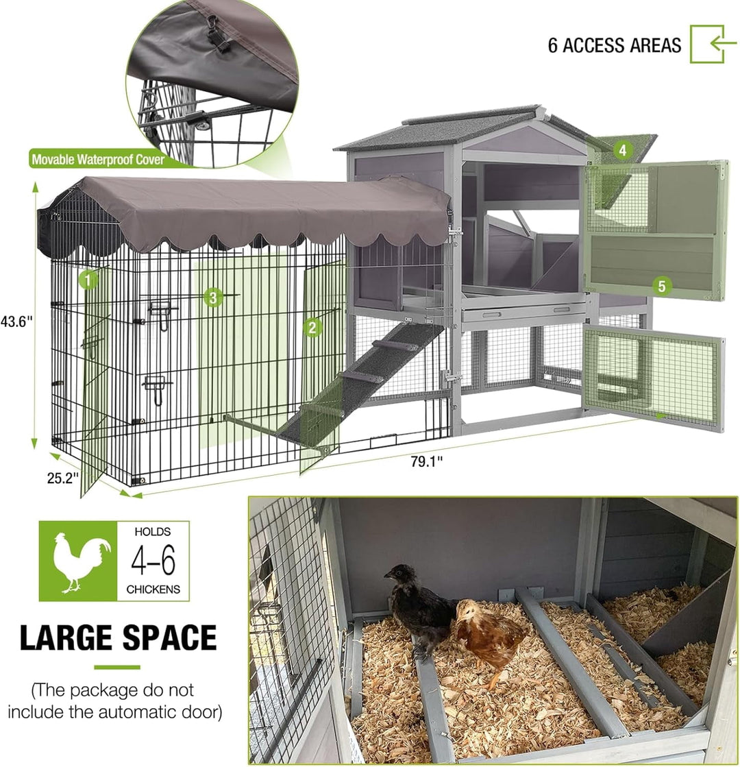 MEDEHOO Chicken Coop with Wheels Large Mobile Chicken House with Metal Run Outdoor Poultry Cage with Waterproof Roof,Nesting Box AIR7008-JO-WM