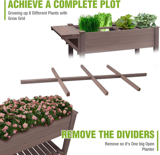 MEDEHOO Elevated Planter Box with Locking Casters – 52.7" L x 22" W x 30" H, Raised Garden Bed with Removable Liner (Brown)