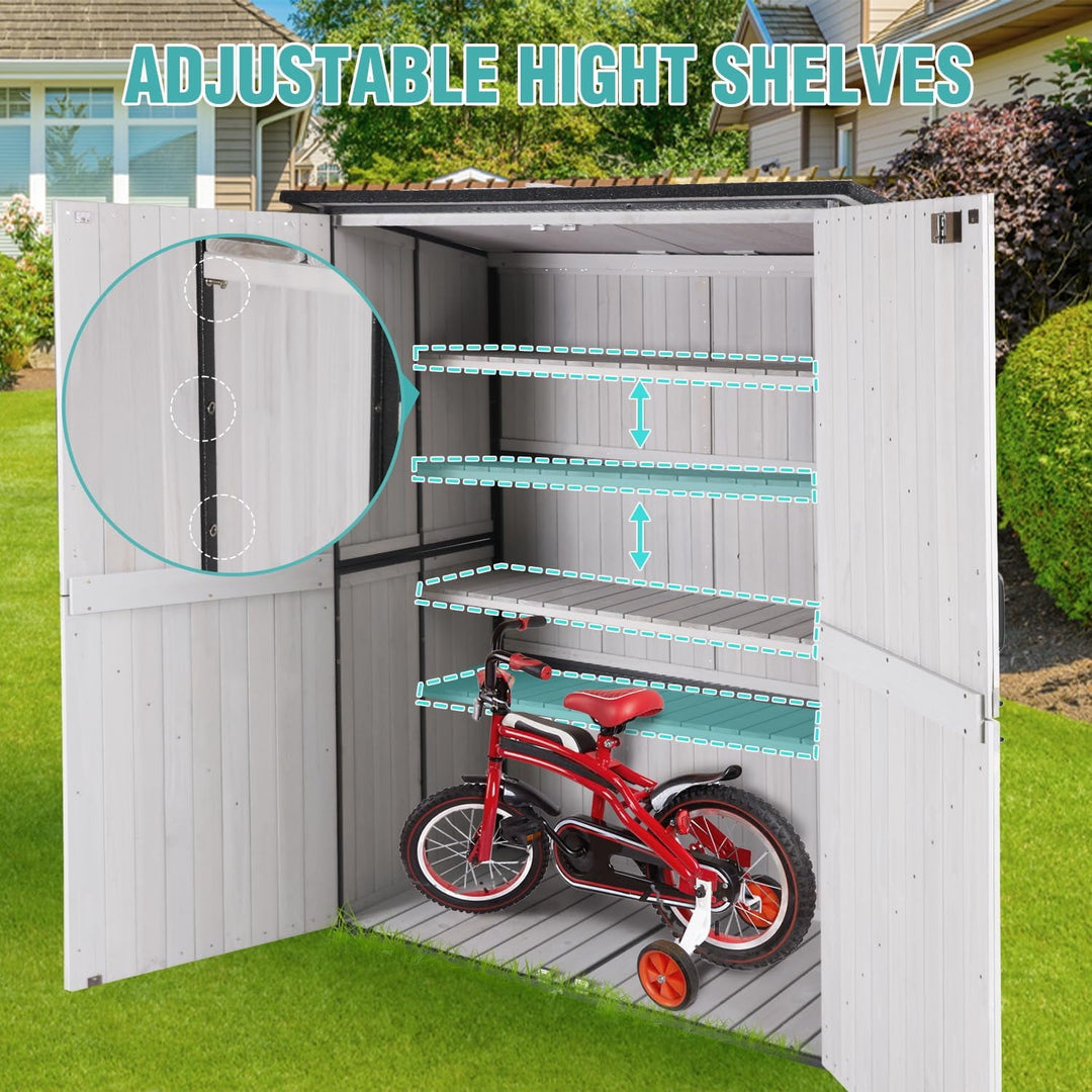 MEDEHOO  Outdoor Storage Cabinet with Adjustable Shelves, Large Metal Frame Garden Shed for Bike &amp; Tool Storage, Lockable Waterproof Vertical Cabinet Box for Backyard, Patio, Lawn, Deck AIR99-L
