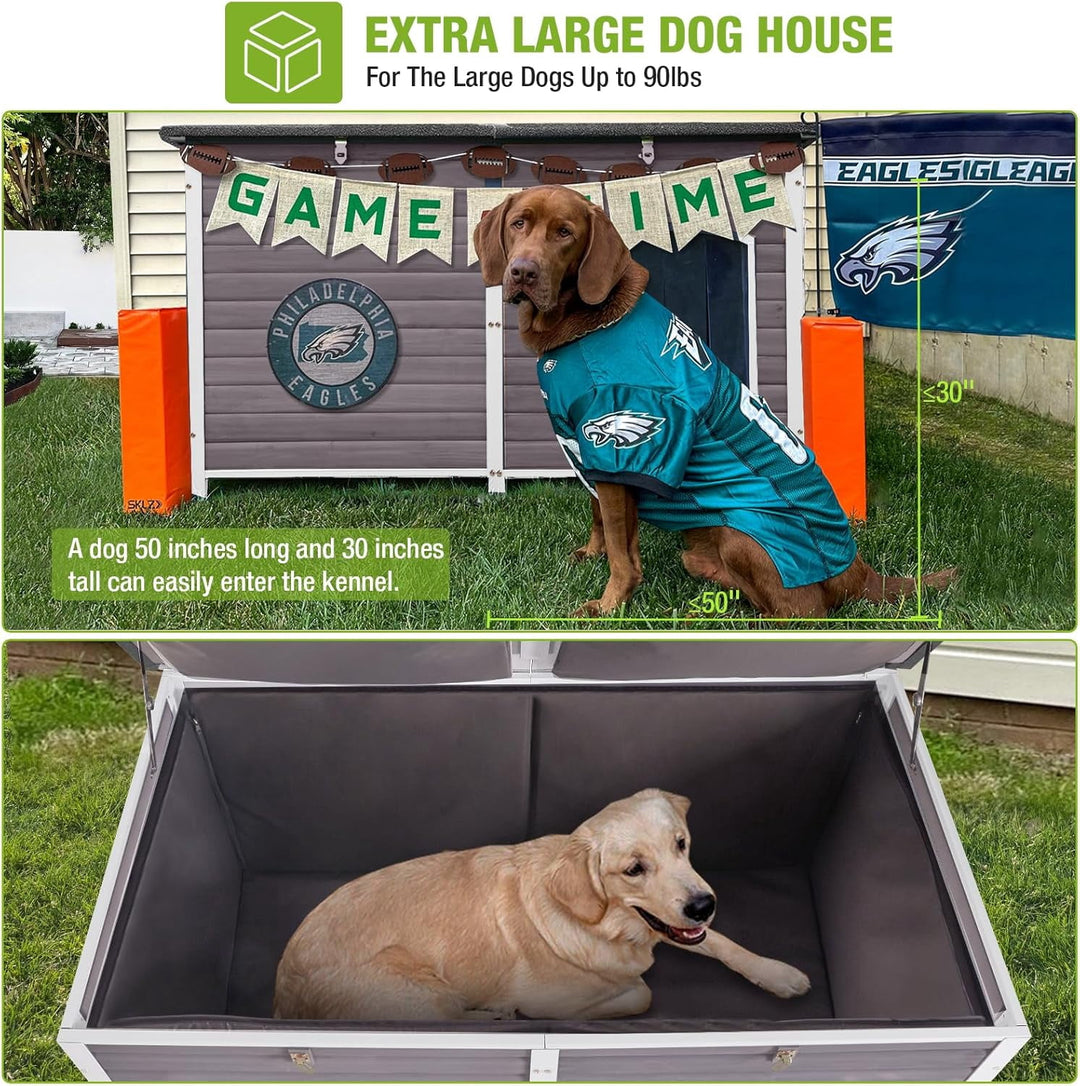 MEDEHOO Extra Large Insulated Outdoor Dog House with Insulated Liner for Winter, Weatherproof Dog Kennel with All-Around Iron Frame for Small, Medium, and Large Dog (Gray) AIR064-IN-WM