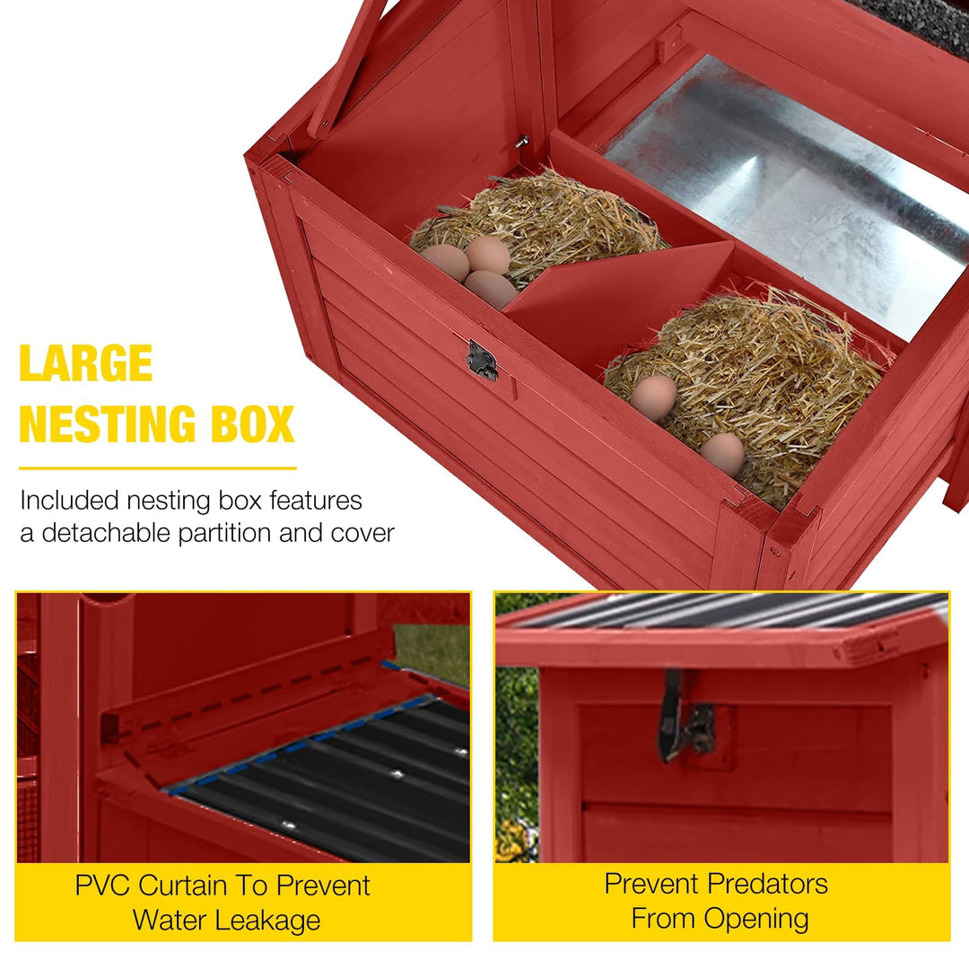 MEDEHOO Chicken Coop with Run and Wheels, Mobile Outdoor Hen House Wooden Poultry Cage with Waterproof Roof