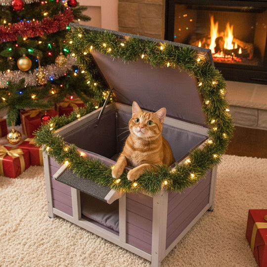 MEDEHOO Heated Outdoor Cat House with Insulated Liner for Winter Waterproof Feral Cat Shelter SAIR12-IN-HP