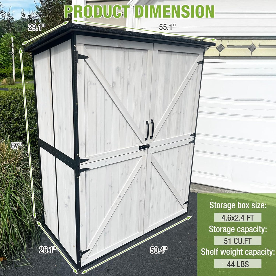 MEDEHOO Outdoor Storage Shed with Metal Frame,Wooden Tool Cabinet with Adjustable Shelfs, House Garden Shed for Backyard Garden Patio Lawn