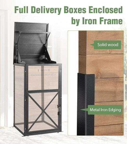 MEDEHOO Package Delivery Boxes for Outside, Anti-Theft &amp; Weatherproof Solid Wood with Iron Frame, Parcel Drop Box with Combination Lockable, Lockable Secure Package Holder for Porch AIR7011-4-AD-WM