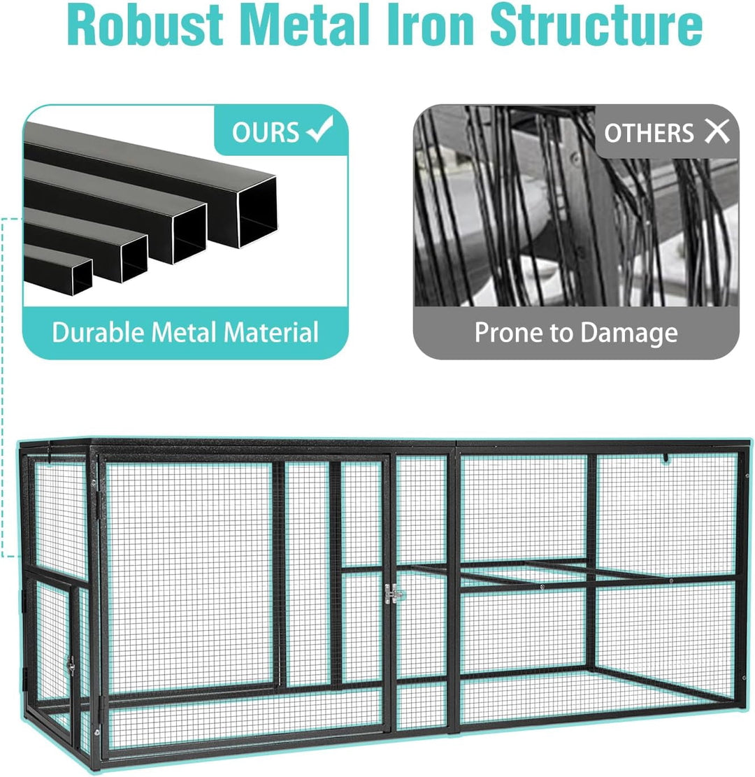 MEDEHOO Heavy-Duty Metal Chicken Coop Run Extension - 14.3 sq ft Lockable Outdoor Playpen for Chickens, Ducks, Rabbits | Predator-Proof Design, Expandable Panels &amp; Weather-Resistant Frame Run-AIR29-MA-WM