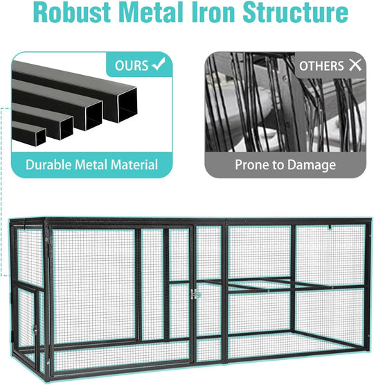 MEDEHOO Heavy-Duty Metal Chicken Coop Run Extension - 14.3 sq ft Lockable Outdoor Playpen for Chickens, Ducks, Rabbits | Predator-Proof Design, Expandable Panels &amp; Weather-Resistant Frame Run-AIR29-MA-WM