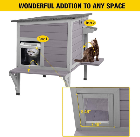 MEDEHOO Outdoor Cat House with Insulated Liner, Insulated Cat House Weatherproof Feral Cats Shelter for Outdoor Indoor Cats AIR91-H-IN-WM