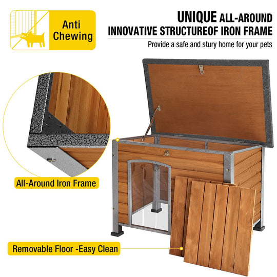 MEDEHOO Wooden Dog House Anti-chewing Kennels for Outdoor &amp; Indoor, Browm, Medium